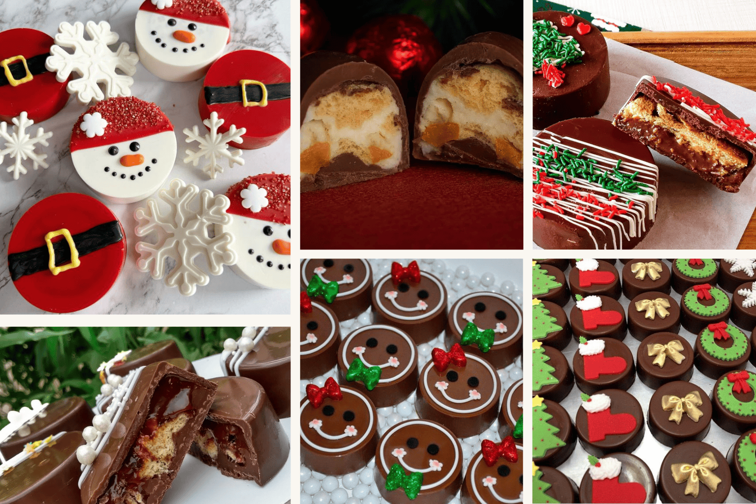 Collage de bombones de panetón decorados con motivos navideños