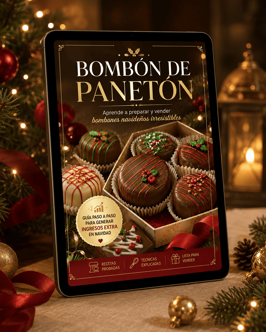 Guía digital Bombón de Panetón mostrada en una tablet